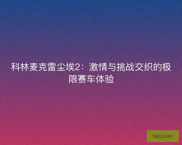 科林麦克雷尘埃2：激情与挑战交织的极限赛车体验